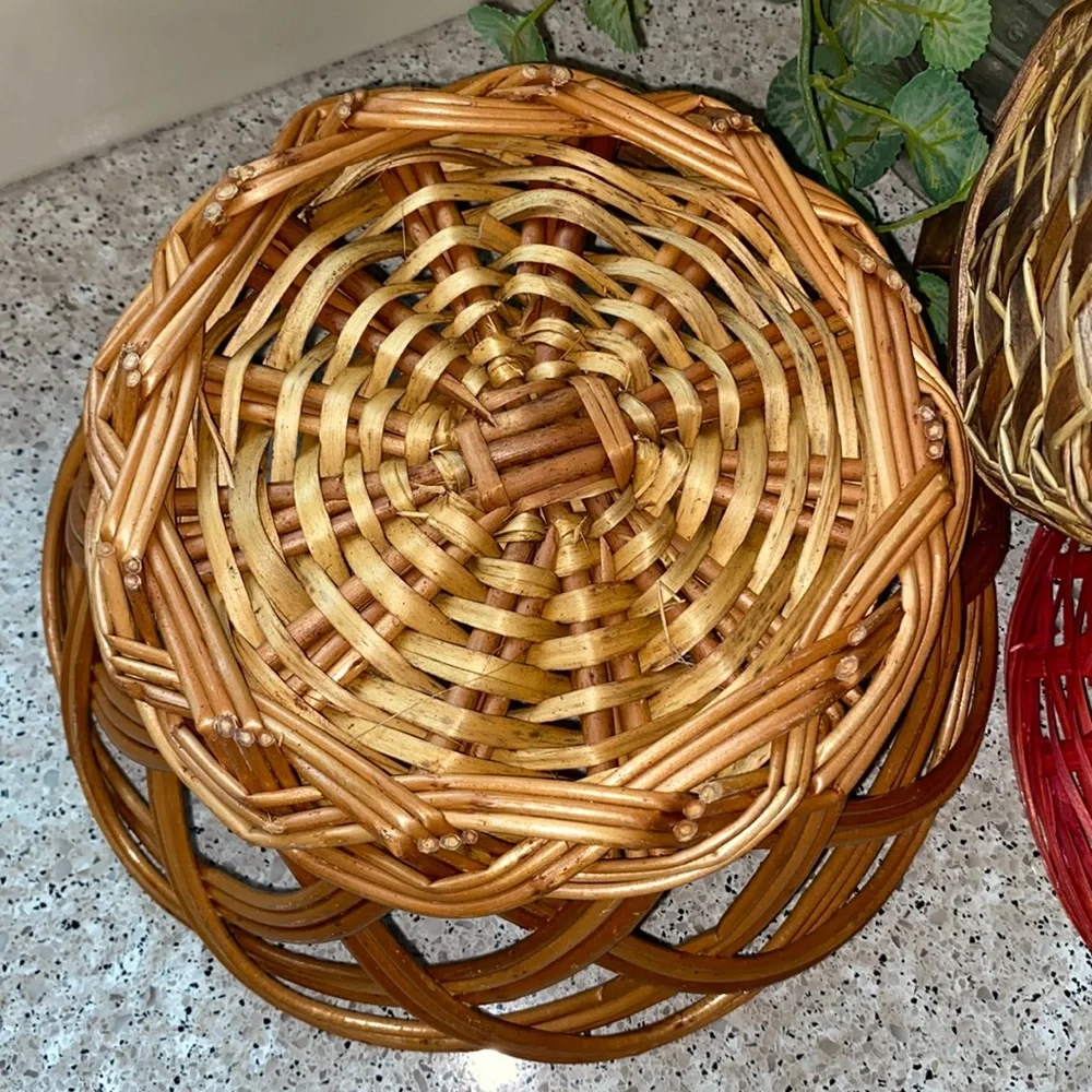 3 Vintage Hand Woven Baskets